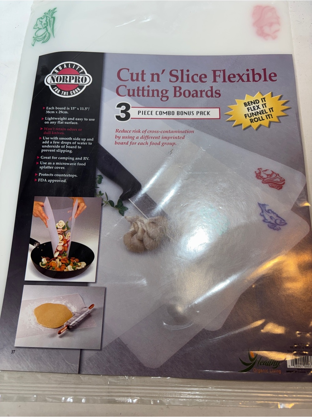 Norpro Cut n' Slice Flexible Cutting Boards - White with Colored Icons new